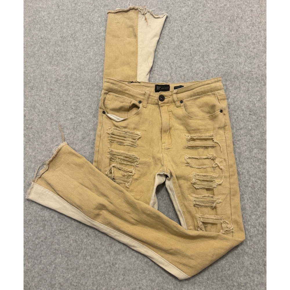 Waimea Stacked Fit Distressed Two Tone Flare Jeans Tan Cream Womens 30x36